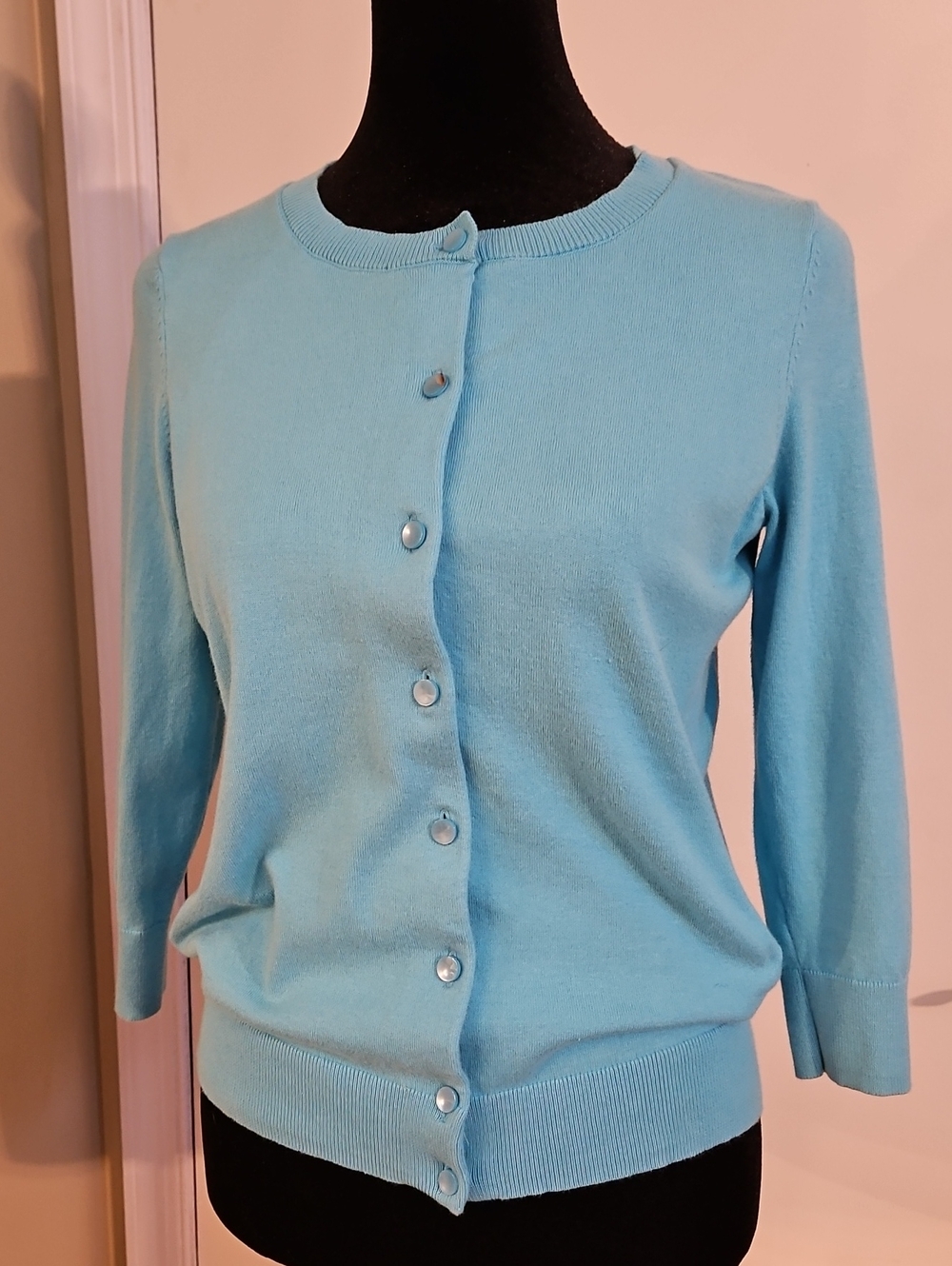 Talbots Petites Pima Cotton Cardigan Sky Blue Dragonfly SP